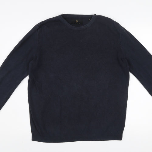 Izac Men's Blue Cotton Crew Neck Jumper L with Elbow Patches