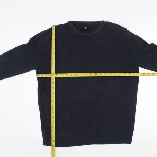 Izac Men's Blue Cotton Crew Neck Jumper L with Elbow Patches