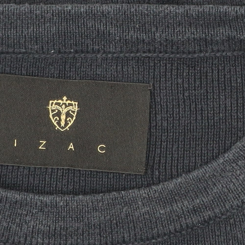 Izac Men's Blue Cotton Crew Neck Jumper L with Elbow Patches