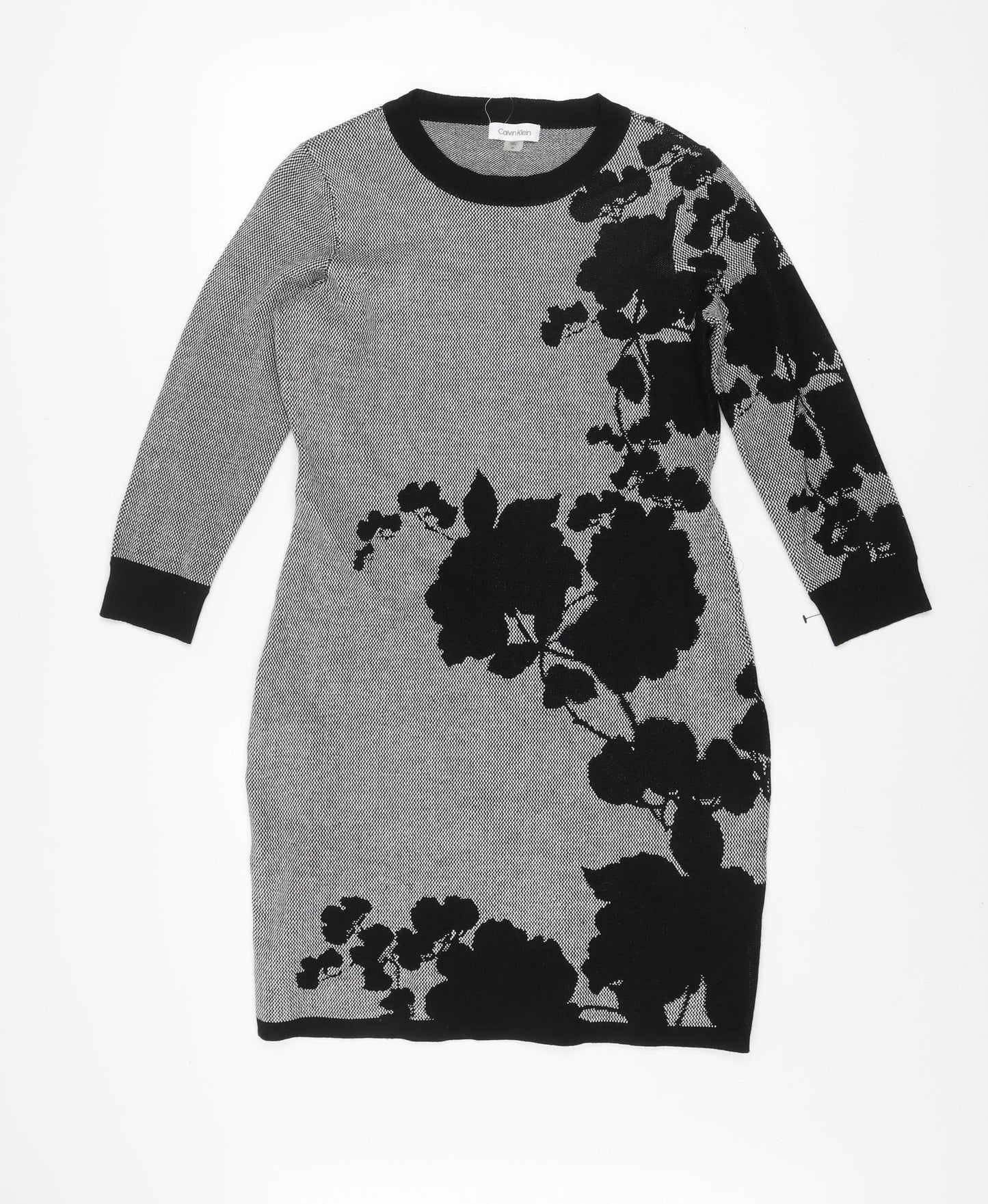 Calvin Klein Women’s Grey Floral Knit Bodycon Dress Size M