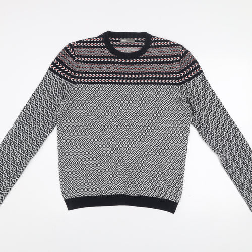 ASOS Men’s Black Fair Isle Crew Neck Cotton Jumper Size M