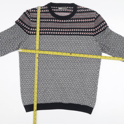 ASOS Men’s Black Fair Isle Crew Neck Cotton Jumper Size M