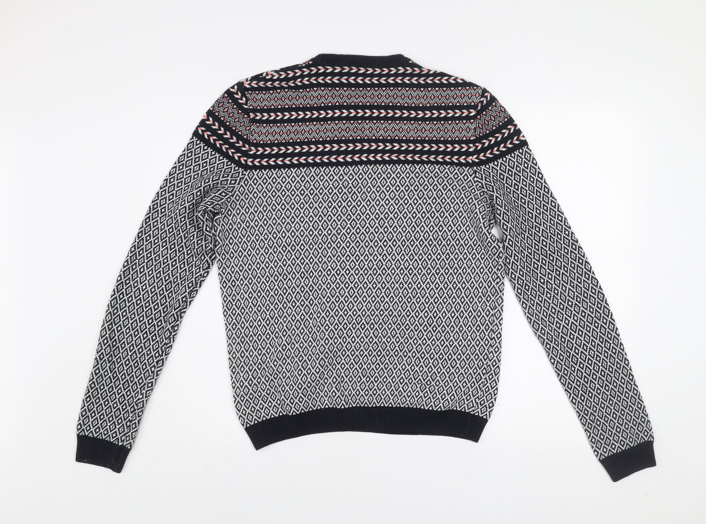 ASOS Men’s Black Fair Isle Crew Neck Cotton Jumper Size M