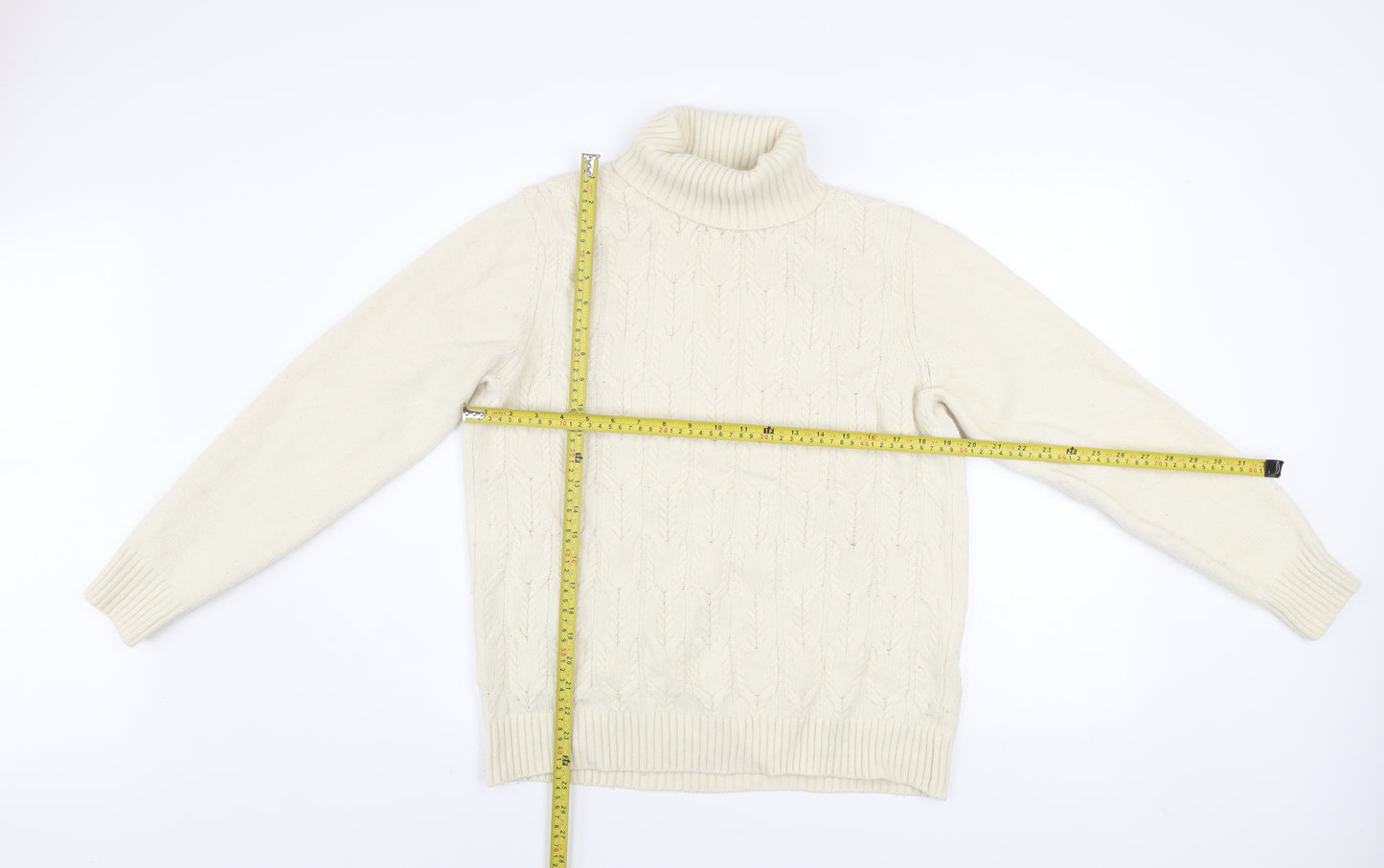 Osprey London Women's Ivory Wool Blend Roll Neck Jumper XL