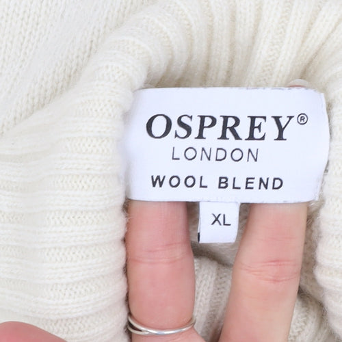 Osprey London Women's Ivory Wool Blend Roll Neck Jumper XL