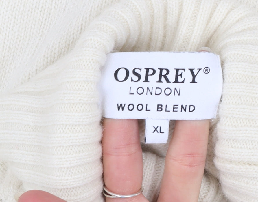 Osprey London Women's Ivory Wool Blend Roll Neck Jumper XL