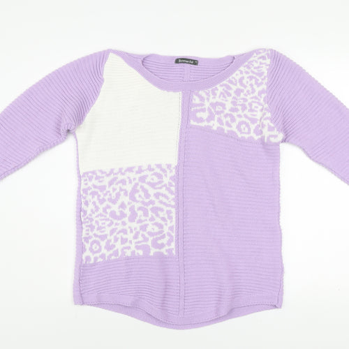 Bonmarché Women Purple Animal Print Acrylic Jumper Size 12