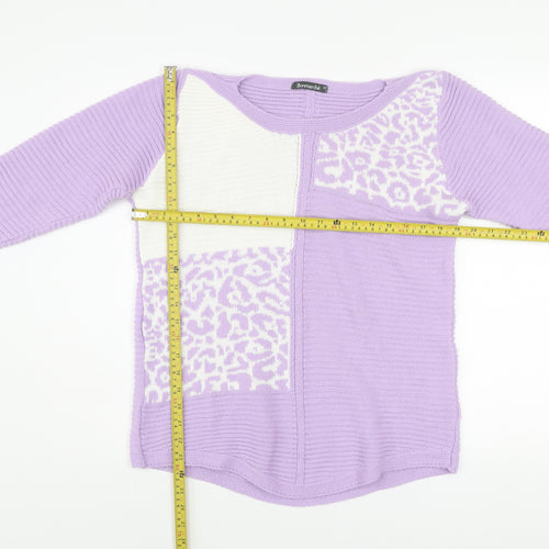 Bonmarché Women Purple Animal Print Acrylic Jumper Size 12