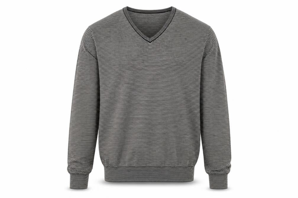 Calvin Klein Men’s Grey Striped V-Neck Cotton Jumper Size L