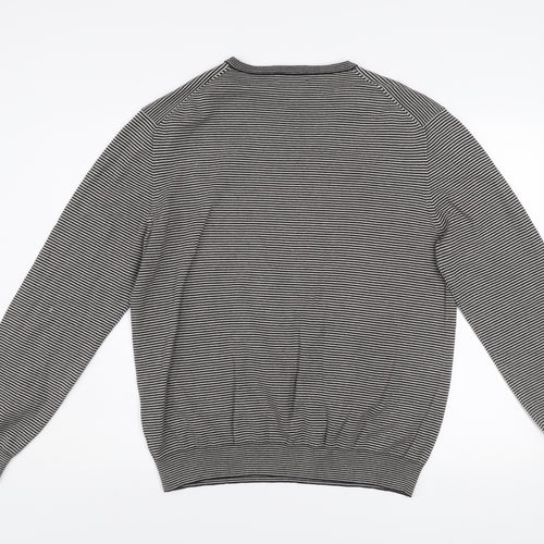 Calvin Klein Men’s Grey Striped V-Neck Cotton Jumper Size L