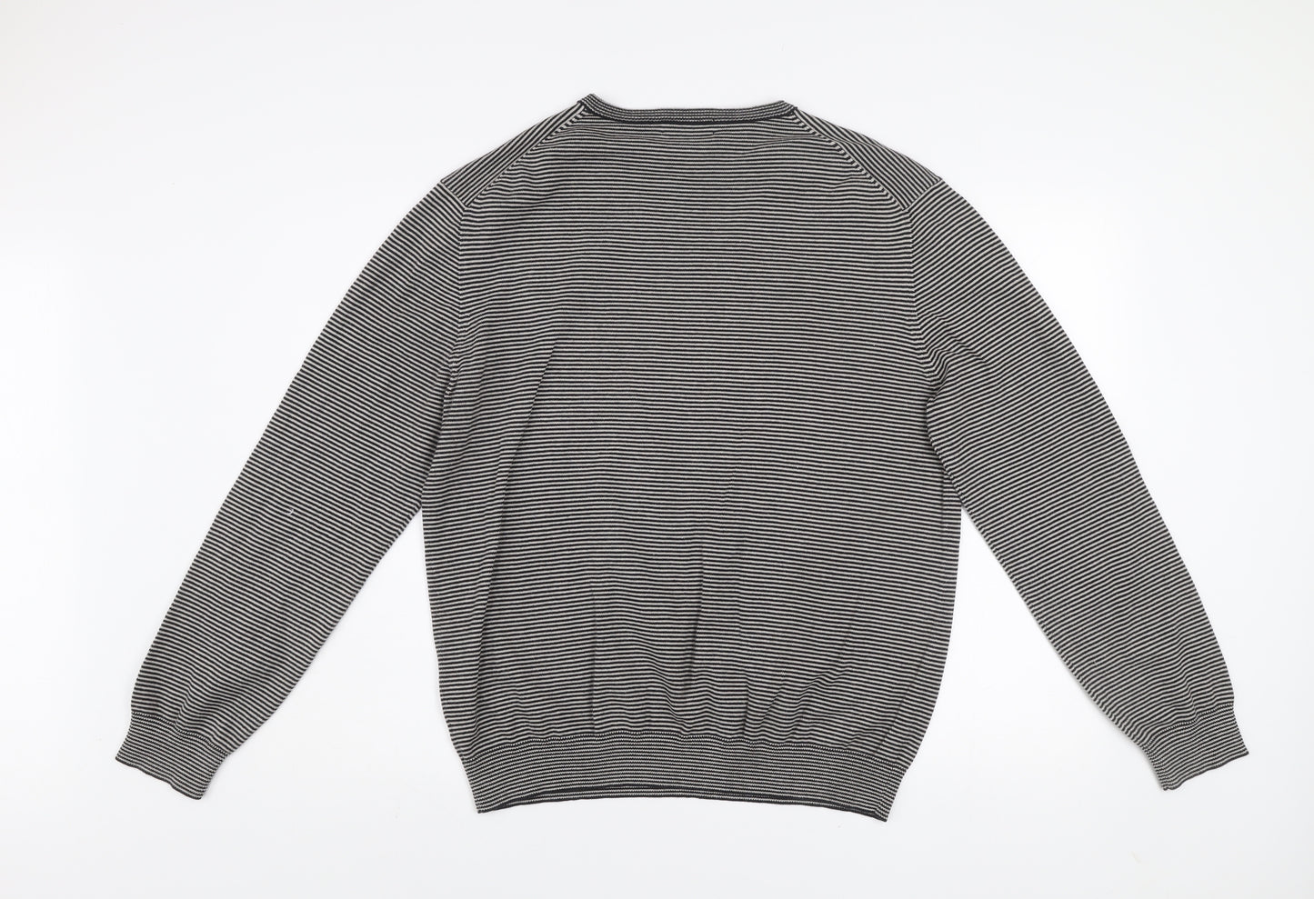 Calvin Klein Men’s Grey Striped V-Neck Cotton Jumper Size L