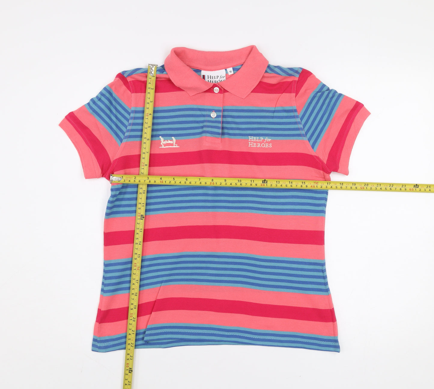 Help for Heroes Women's Multicoloured Striped Polo Shirt Size 10