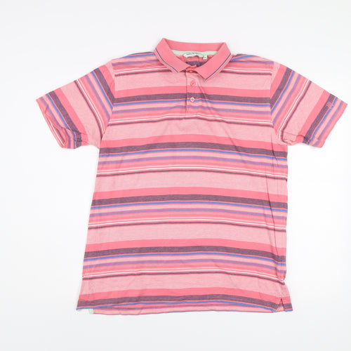 James Pringle Men’s Pink Striped Cotton Golf Polo Shirt Size M
