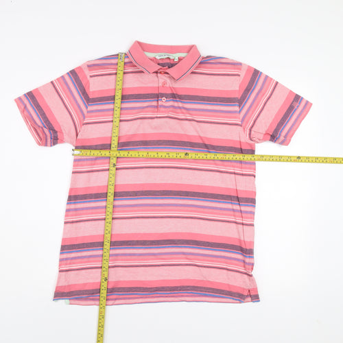 James Pringle Men’s Pink Striped Cotton Golf Polo Shirt Size M