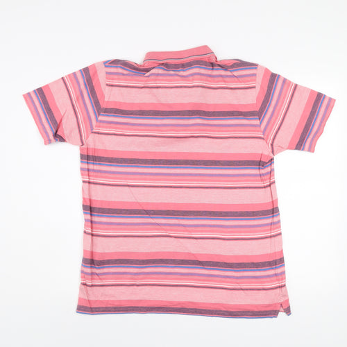 James Pringle Men’s Pink Striped Cotton Golf Polo Shirt Size M