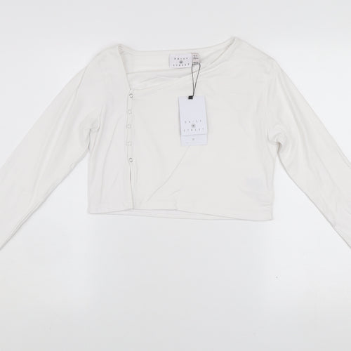 Daisy Street Women’s White Cropped Long Sleeve Button Slim Fit Top UK 12