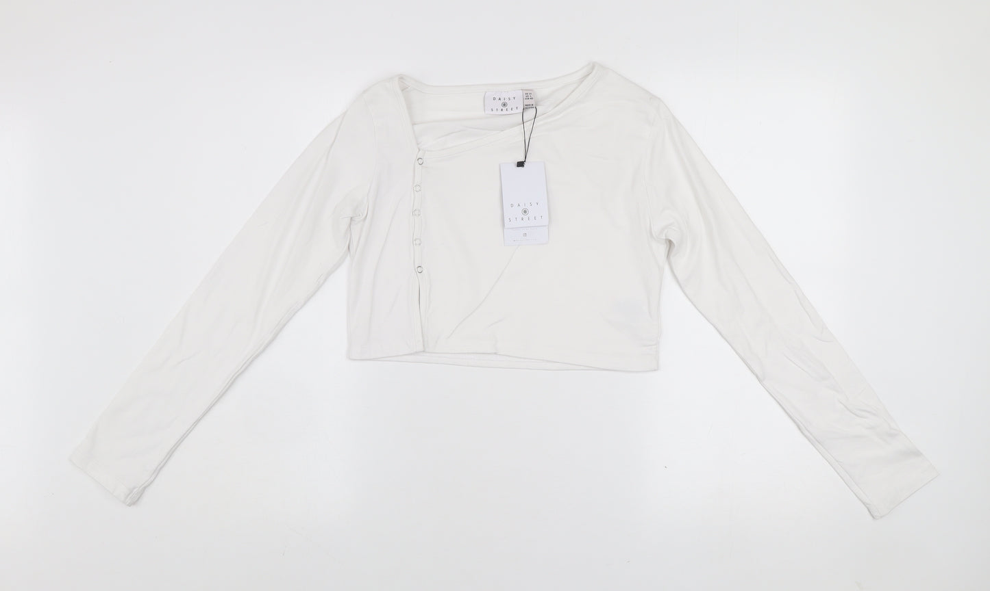 Daisy Street Women’s White Cropped Long Sleeve Button Slim Fit Top UK 12