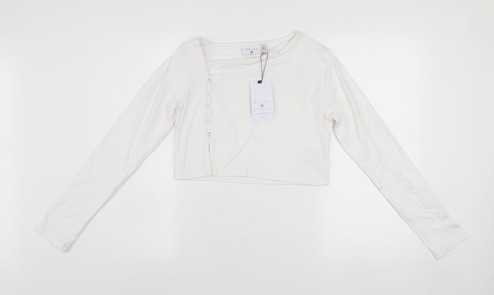 Daisy Street Women’s White Cropped Long Sleeve Button Slim Fit Top UK 12