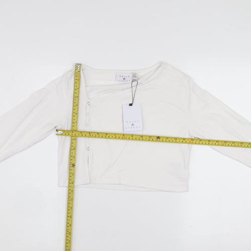 Daisy Street Women’s White Cropped Long Sleeve Button Slim Fit Top UK 12