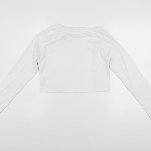 Daisy Street Women’s White Cropped Long Sleeve Button Slim Fit Top UK 12