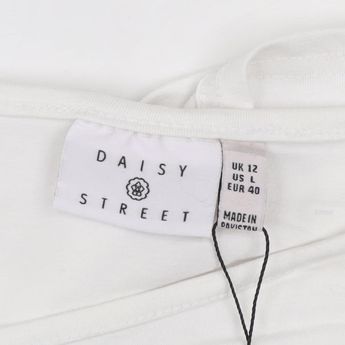 Daisy Street Women’s White Cropped Long Sleeve Button Slim Fit Top UK 12