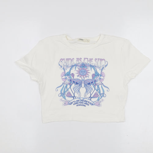 Pull & Bear Women's White Cropped Graphic T-Shirt Size S