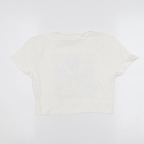 Pull & Bear Women's White Cropped Graphic T-Shirt Size S