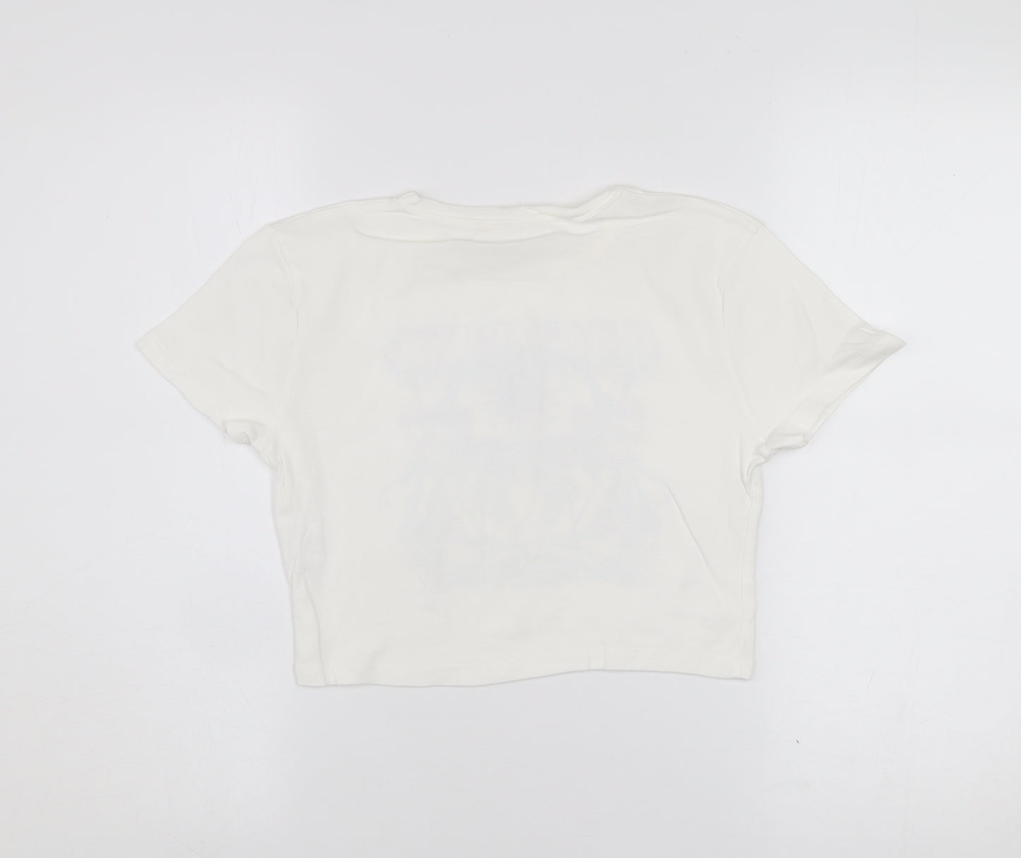 Pull & Bear Women's White Cropped Graphic T-Shirt Size S