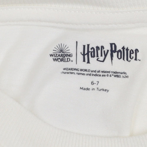Marks and Spencer Harry Potter Girls Ivory Graphic T-Shirt 6-7 Years Cotton