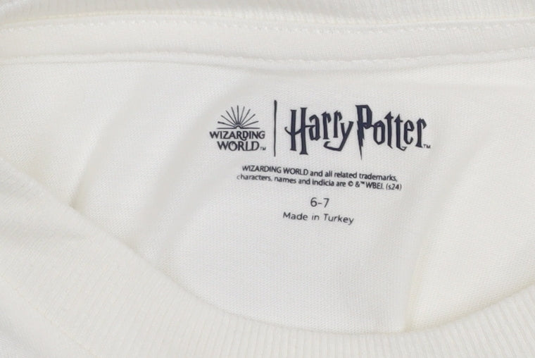 Marks and Spencer Harry Potter Girls Ivory Graphic T-Shirt 6-7 Years Cotton