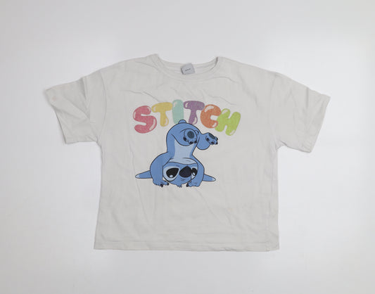 Disney Stitch Girls White T-Shirt by George 8-9 Years Short Sleeve Cotton