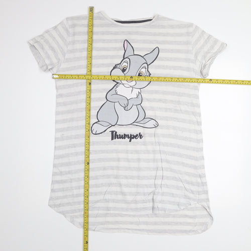 Disney Women's Grey Thumper Striped T-Shirt Nightshirt L