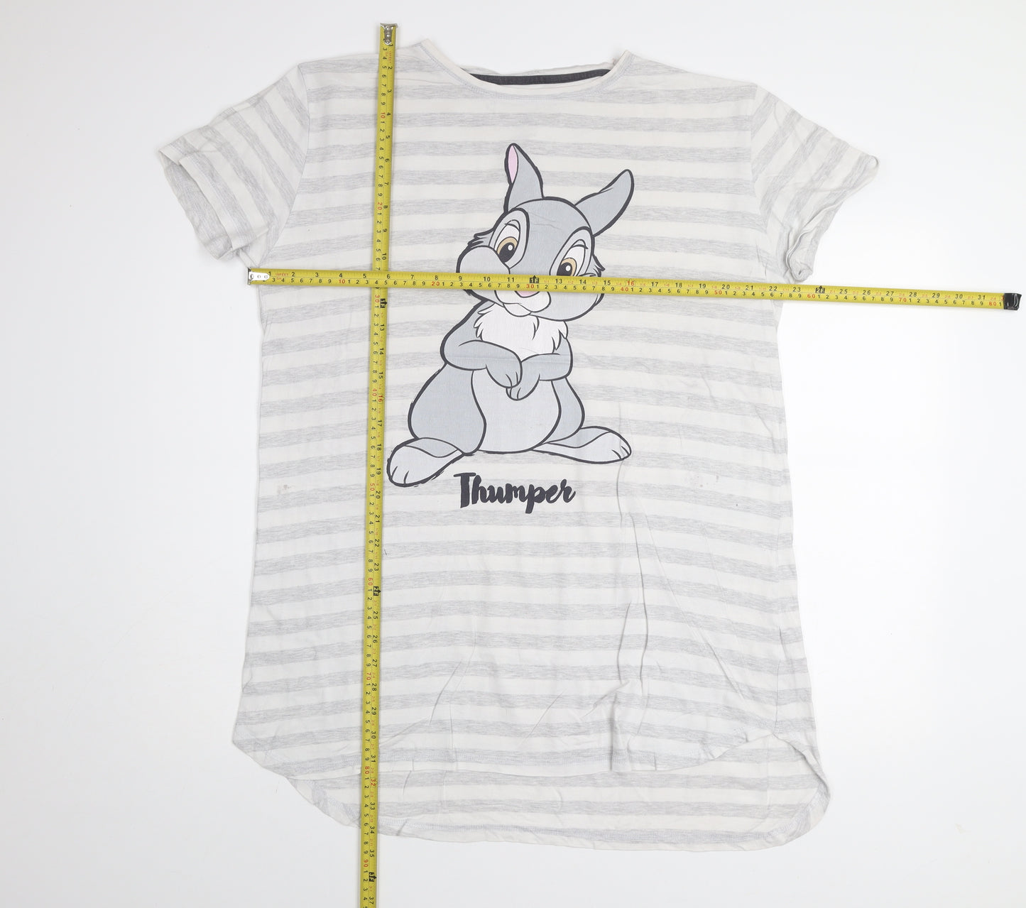 Disney Women's Grey Thumper Striped T-Shirt Nightshirt L