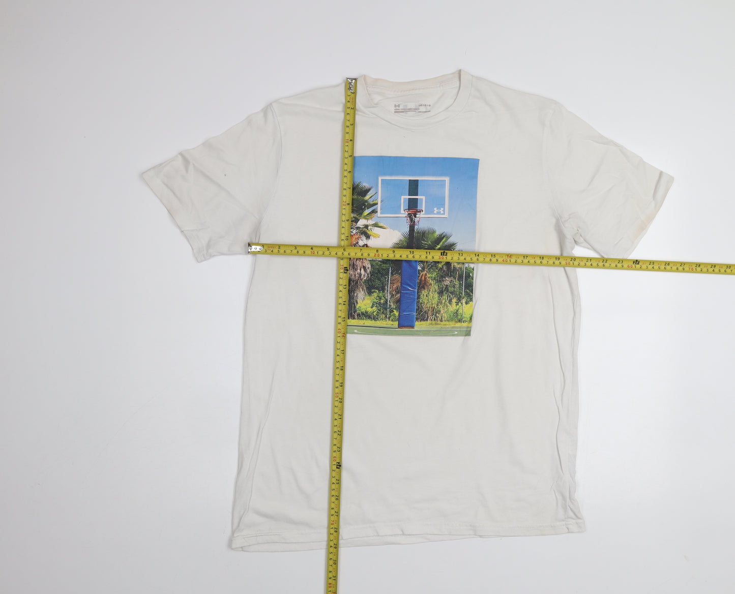 Under Armour Mens White Graphic Print Crew Neck Short Sleeve T-Shirt Size L