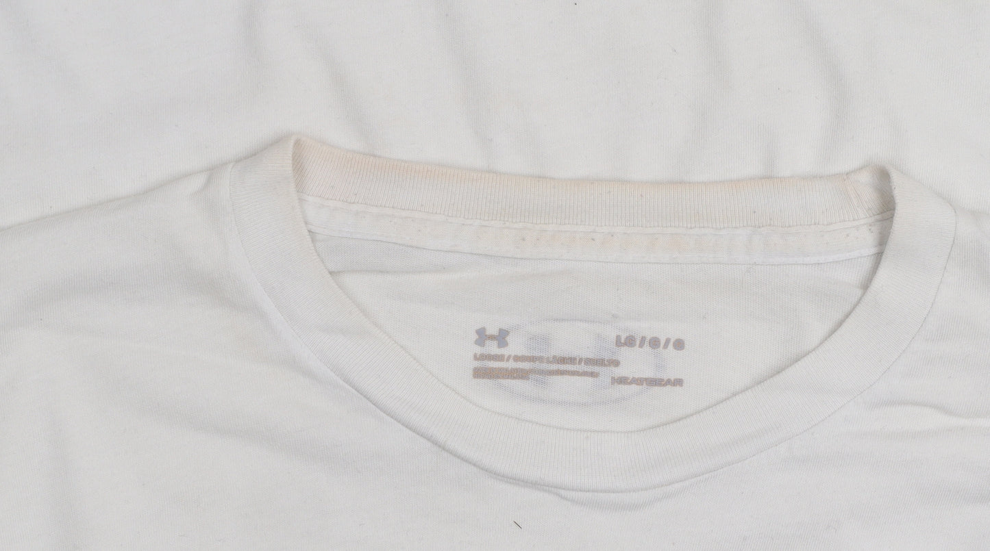 Under Armour Mens White Graphic Print Crew Neck Short Sleeve T-Shirt Size L