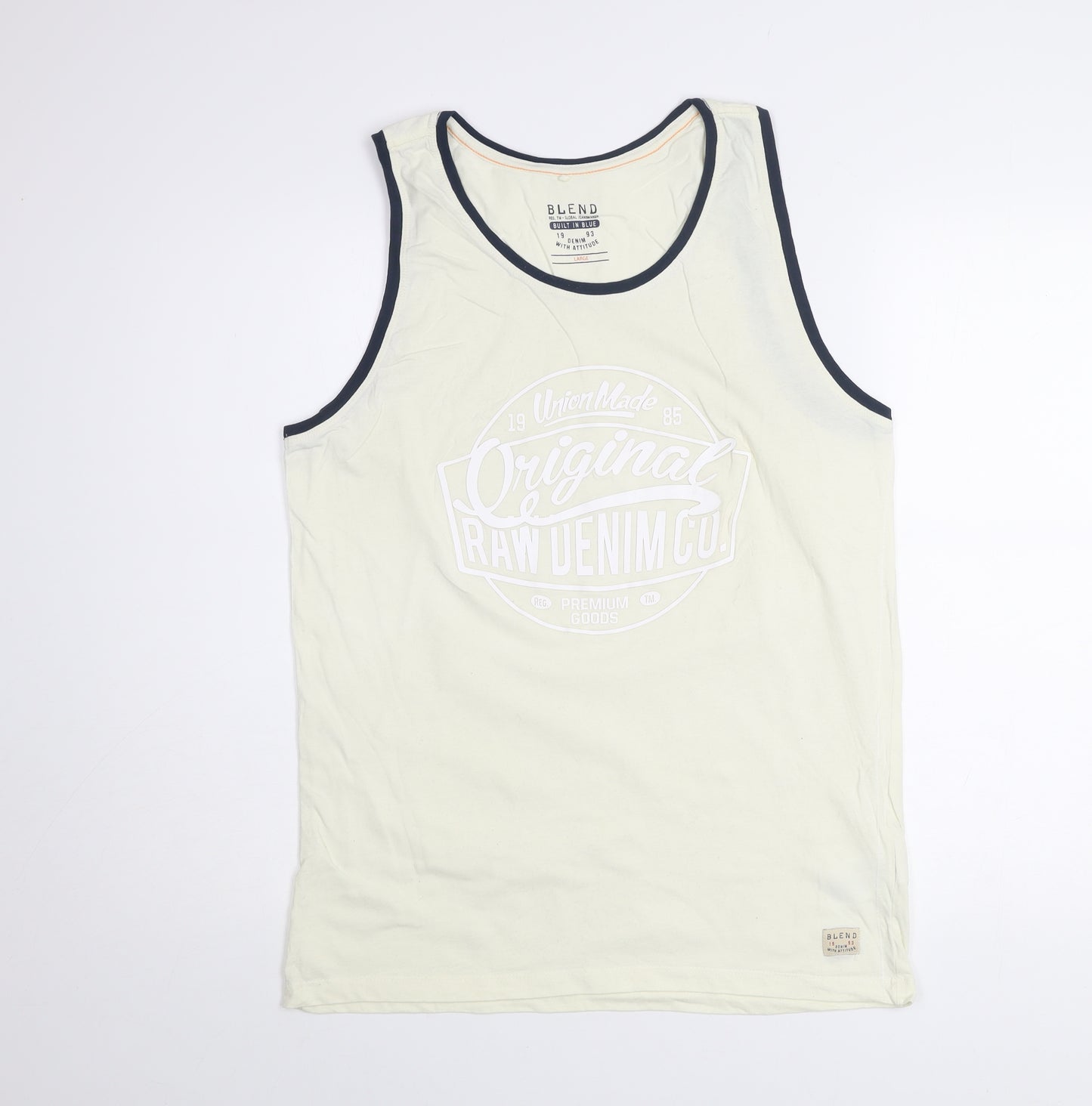 Blend Men's Beige Sleeveless Graphic Print Cotton Tank Top Size L