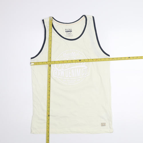 Blend Men's Beige Sleeveless Graphic Print Cotton Tank Top Size L