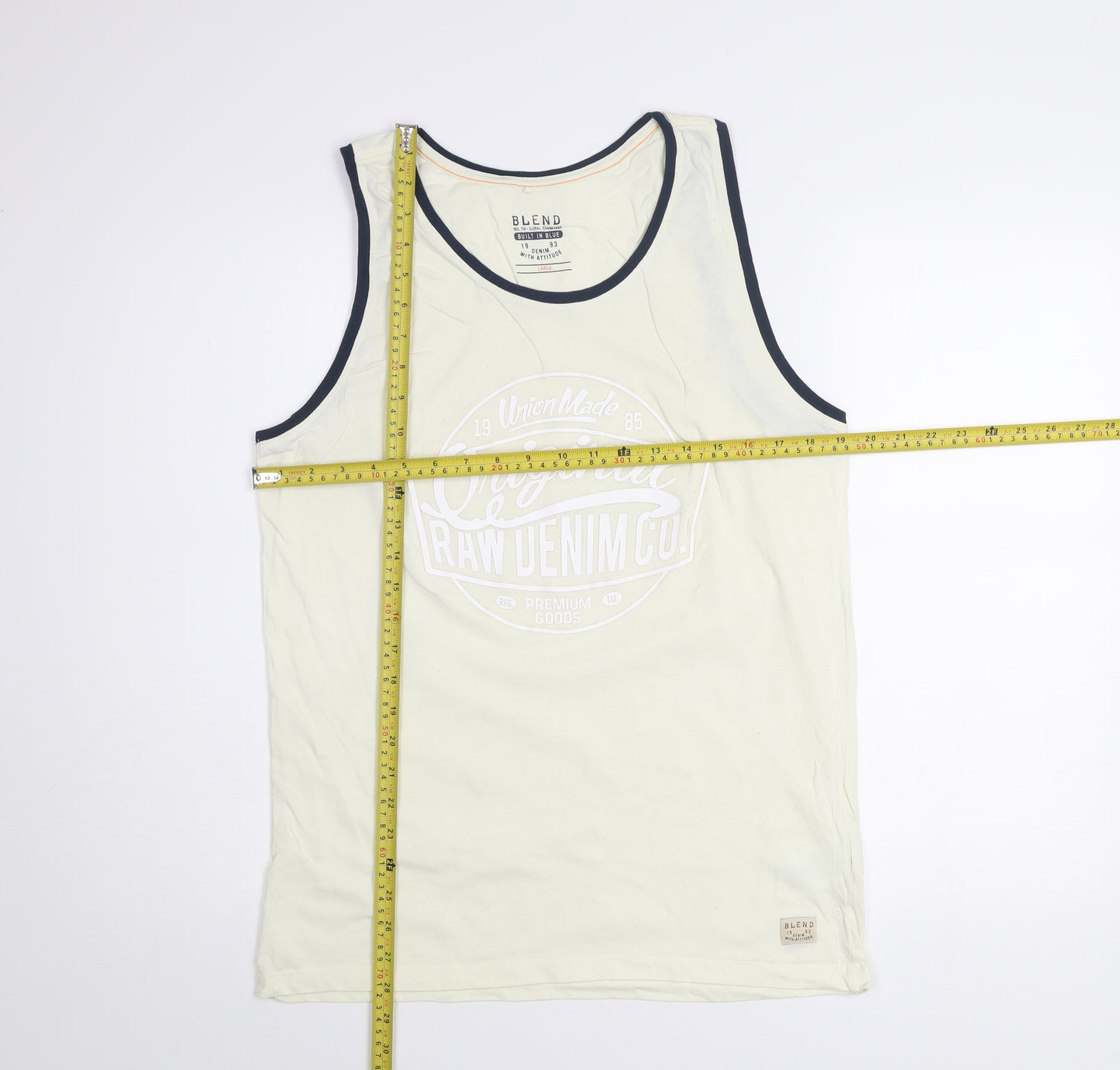 Blend Men's Beige Sleeveless Graphic Print Cotton Tank Top Size L