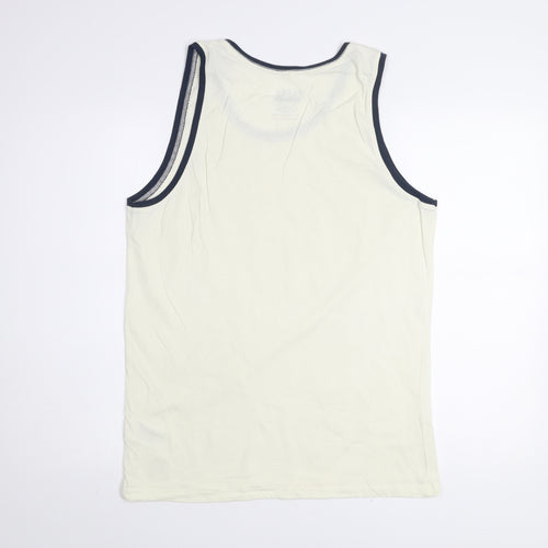 Blend Men's Beige Sleeveless Graphic Print Cotton Tank Top Size L
