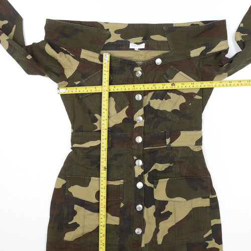 Mistress Rocks Women's Green Camo Off Shoulder Bodycon Mini Dress Size S