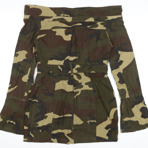 Mistress Rocks Women's Green Camo Off Shoulder Bodycon Mini Dress Size S