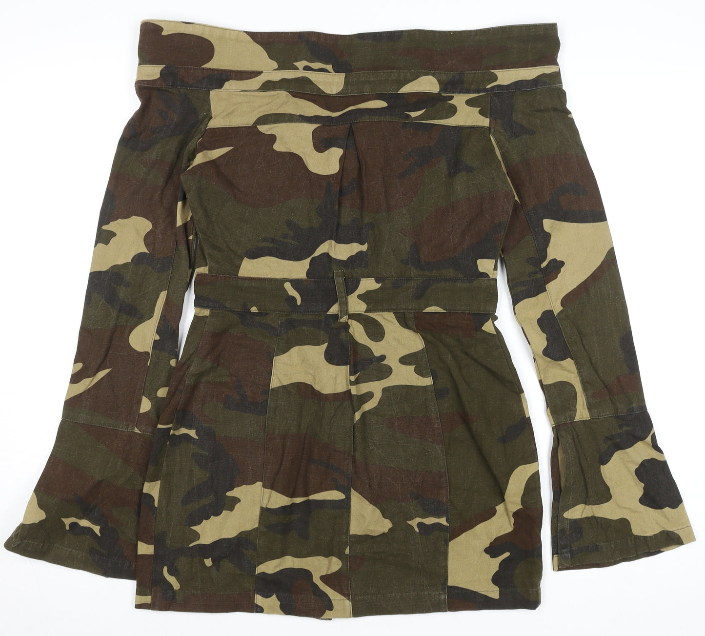 Mistress Rocks Women's Green Camo Off Shoulder Bodycon Mini Dress Size S