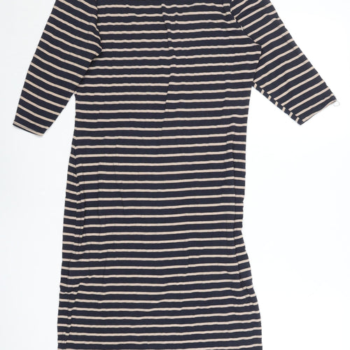 Oasis Women Blue Striped Bodycon Dress L 3/4 Sleeve Knee Length