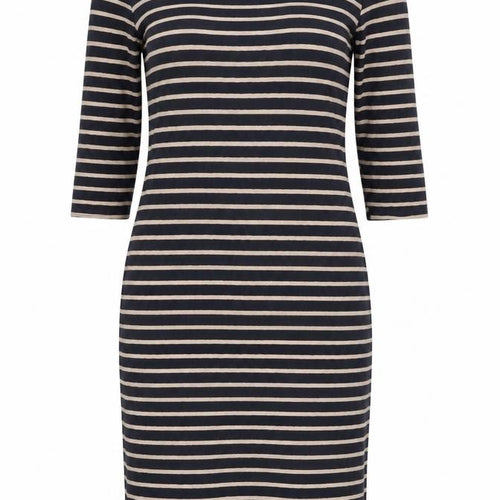 Oasis Women Blue Striped Bodycon Dress L 3/4 Sleeve Knee Length