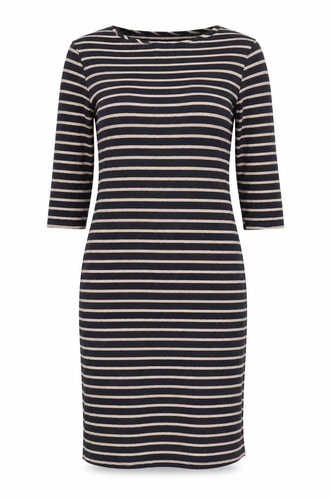 Oasis Women Blue Striped Bodycon Dress L 3/4 Sleeve Knee Length