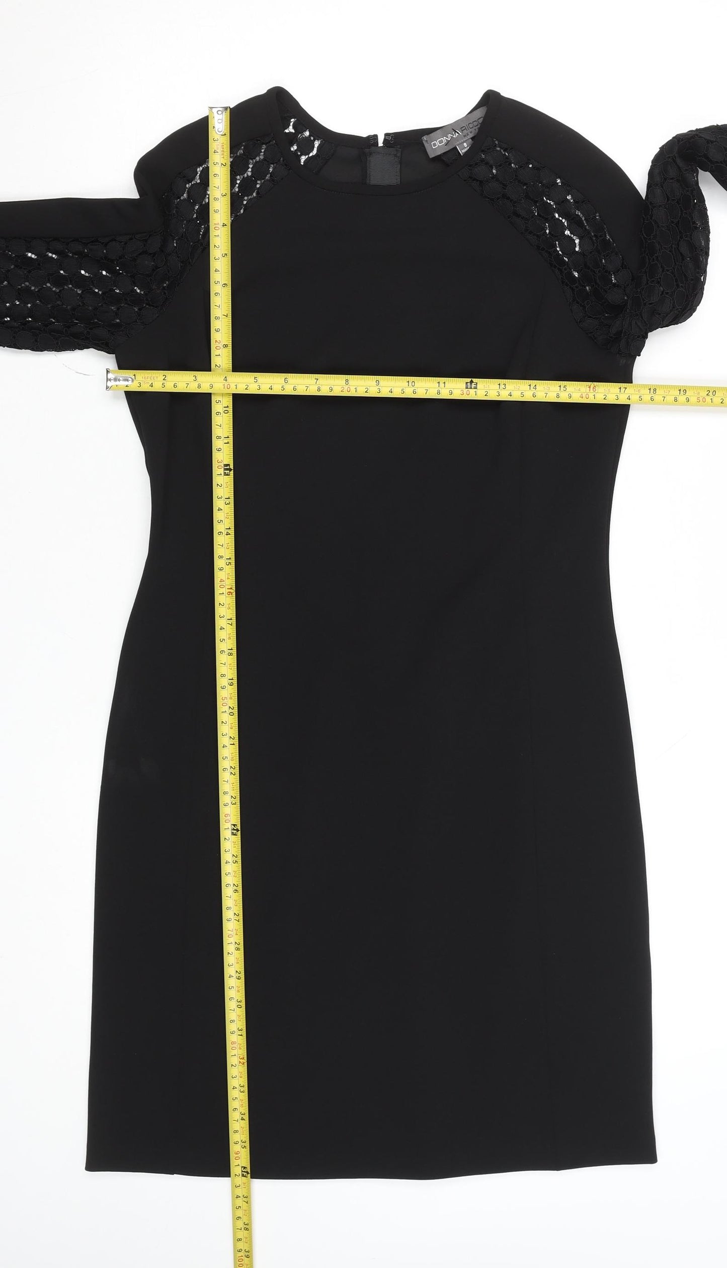 Donna Ricco Women's Black Lace Sleeve Sheath Dress Size 8