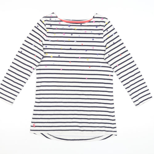 Joules Women White Navy Striped Long Sleeve Cotton T-Shirt UK 8