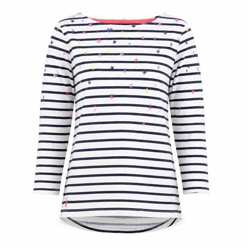 Joules Women White Navy Striped Long Sleeve Cotton T-Shirt UK 8