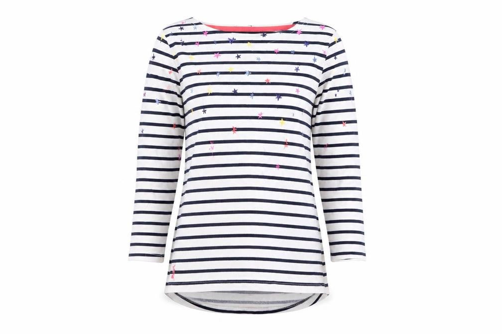 Joules Women White Navy Striped Long Sleeve Cotton T-Shirt UK 8