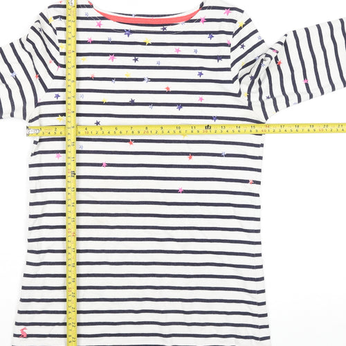Joules Women White Navy Striped Long Sleeve Cotton T-Shirt UK 8